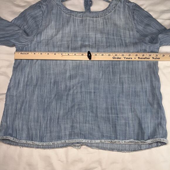 Cloth & Stone Shirt Size L Blue Chambray Flare Sleeve Open Tie Back Anthropologi - Picture 7 of 15